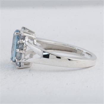 NO RESERVE 3.99 Ct Oval Swiss Blue Topaz 925 Sterling Silver Ring