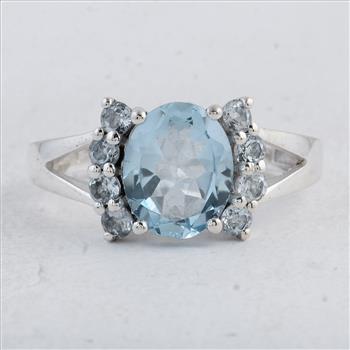 NO RESERVE 3.99 Ct Oval Swiss Blue Topaz 925 Sterling Silver Ring