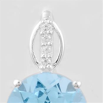 NO RESERVE 4.04 Ct Round Blue Topaz, Cubic Zirconia, 925 Sterling Silver Pendant