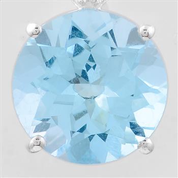 NO RESERVE 4.04 Ct Round Blue Topaz, Cubic Zirconia, 925 Sterling Silver Pendant