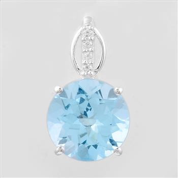 NO RESERVE 4.04 Ct Round Blue Topaz, Cubic Zirconia, 925 Sterling Silver Pendant