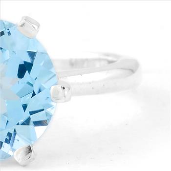 NO RESERVE 4.27 Ct Round Swiss Blue Topaz, 925 Sterling Silver Ring