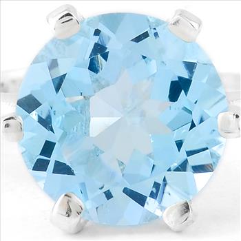 NO RESERVE 4.27 Ct Round Swiss Blue Topaz, 925 Sterling Silver Ring