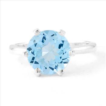 NO RESERVE 4.27 Ct Round Swiss Blue Topaz, 925 Sterling Silver Ring