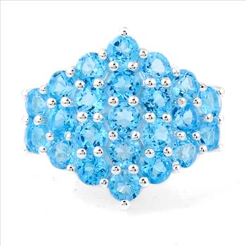 NO RESERVE 4.34 Ct Round Swiss Blue Topaz 925 Sterling Silver Ring