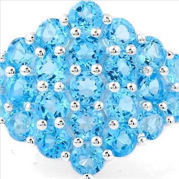 NO RESERVE 4.34 Ct Round Swiss Blue Topaz 925 Sterling Silver Ring