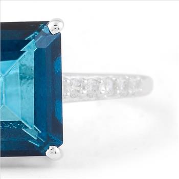 NO RESERVE 4.39 Ct Octagon Lbt Color Topaz, Cubic Zirconia 925 Sterling Silver Ring