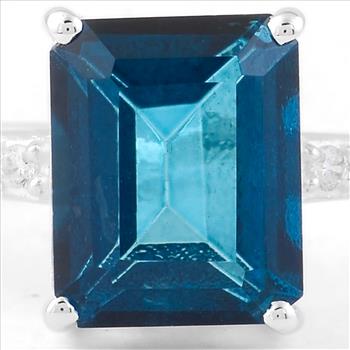 NO RESERVE 4.39 Ct Octagon Lbt Color Topaz, Cubic Zirconia 925 Sterling Silver Ring