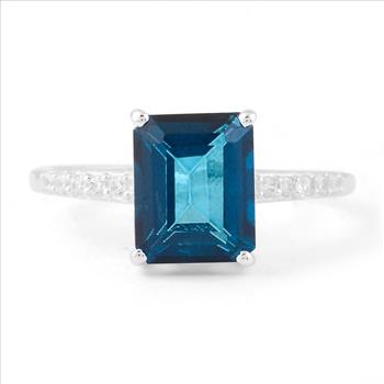 NO RESERVE 4.39 Ct Octagon Lbt Color Topaz, Cubic Zirconia 925 Sterling Silver Ring