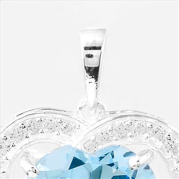 NO RESERVE 4.49 Ct Heart Blue Topaz, Cubic Zirconia 925 Sterling Silver Pendant