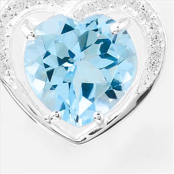 NO RESERVE 4.49 Ct Heart Blue Topaz, Cubic Zirconia 925 Sterling Silver Pendant