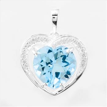 NO RESERVE 4.49 Ct Heart Blue Topaz, Cubic Zirconia 925 Sterling Silver Pendant