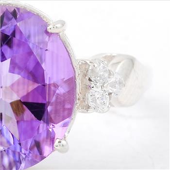 NO RESERVE 4.55 Ct Oval Amethyst, Cubic Zirconia, 925 Sterling Silver Ring