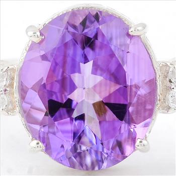 NO RESERVE 4.55 Ct Oval Amethyst, Cubic Zirconia, 925 Sterling Silver Ring