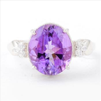 NO RESERVE 4.55 Ct Oval Amethyst, Cubic Zirconia, 925 Sterling Silver Ring