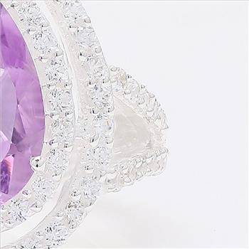 NO RESERVE 4.61 Ct Pear Amethyst, Cubic Zirconia 925 Sterling Silver Ring
