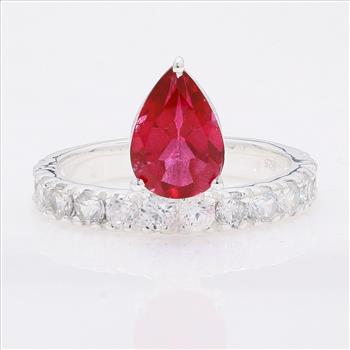 NO RESERVE 4.65 Ct Pear Pink Topaz, Cubic Zirconia 925 Sterling Silver Ring
