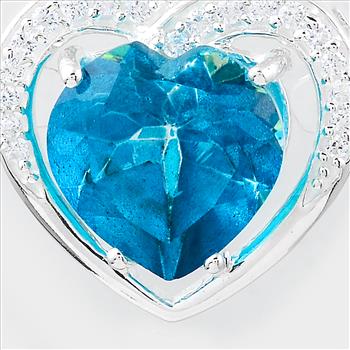 NO RESERVE 4.66 Ct Heart Pariba Topaz, Cubic Zirconia 925 Sterling Silver Pendant