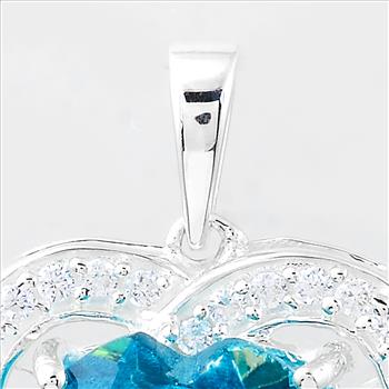 NO RESERVE 4.66 Ct Heart Pariba Topaz, Cubic Zirconia 925 Sterling Silver Pendant