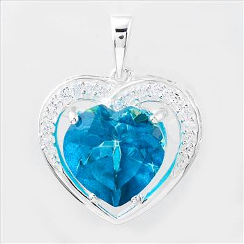 NO RESERVE 4.66 Ct Heart Pariba Topaz, Cubic Zirconia 925 Sterling Silver Pendant