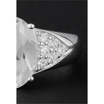 NO RESERVE 4.68 Ct Oval White Topaz, Cubic Zirconia 925 Sterling Silver Ring