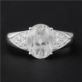 NO RESERVE 4.68 Ct Oval White Topaz, Cubic Zirconia 925 Sterling Silver Ring