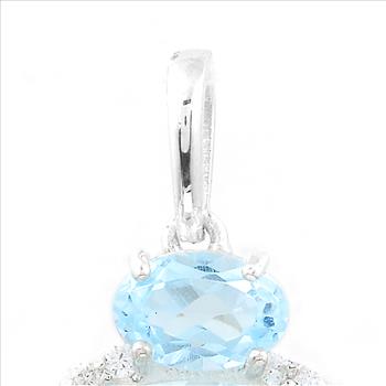 NO RESERVE 4.83 Ct Oval Blue Topaz, White Zircon 925 Sterling Silver Pendant