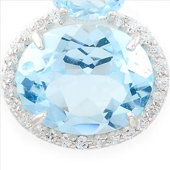 NO RESERVE 4.83 Ct Oval Blue Topaz, White Zircon 925 Sterling Silver Pendant