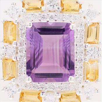 NO RESERVE 4.98 Ct Octagon Amethyst, Citrine, Cubic Zirconia 925 Sterling Silver Pendant
