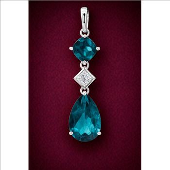 NO RESERVE 5.06 Ct Pear Paraiba Topaz, Cubic Zirconia 925 Sterling Silver Pendant