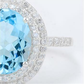NO RESERVE 5.08 Ct Oval Blue Topaz, Cubic Zirconia 925 Sterling Silver Ring