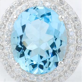 NO RESERVE 5.08 Ct Oval Blue Topaz, Cubic Zirconia 925 Sterling Silver Ring