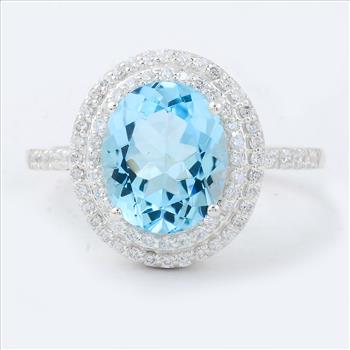 NO RESERVE 5.08 Ct Oval Blue Topaz, Cubic Zirconia 925 Sterling Silver Ring