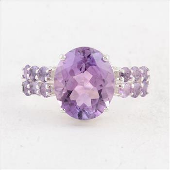 NO RESERVE 5.24 Ct Oval Amethyst 925 Sterling Silver Ring