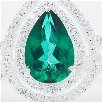 NO RESERVE 5.28 Ct Pear Green Topaz, Cubic Zirconia 925 Sterling Silver Ring