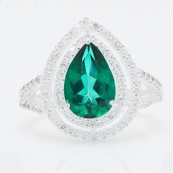 NO RESERVE 5.28 Ct Pear Green Topaz, Cubic Zirconia 925 Sterling Silver Ring