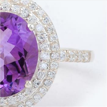 NO RESERVE 5.30 Ct Oval Amethyst, Cubic Zirconia 925 Sterling Silver Ring