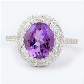 NO RESERVE 5.30 Ct Oval Amethyst, Cubic Zirconia 925 Sterling Silver Ring