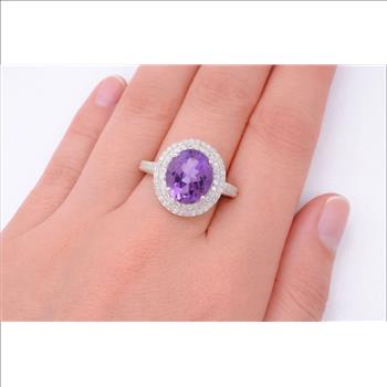 NO RESERVE 5.30 Ct Oval Amethyst, Cubic Zirconia 925 Sterling Silver Ring