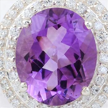 NO RESERVE 5.30 Ct Oval Amethyst, Cubic Zirconia 925 Sterling Silver Ring