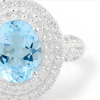 NO RESERVE 5.30 Ct Oval Blue Topaz, Cubic Zirconia 925 Sterling Silver Ring