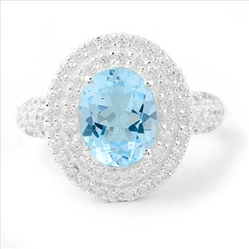 NO RESERVE 5.30 Ct Oval Blue Topaz, Cubic Zirconia 925 Sterling Silver Ring