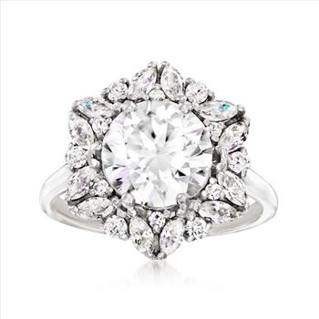 NO RESERVE 5.37 ct. t.w. Moissanite Hexagonal Ring in Sterling Silver. Size 7