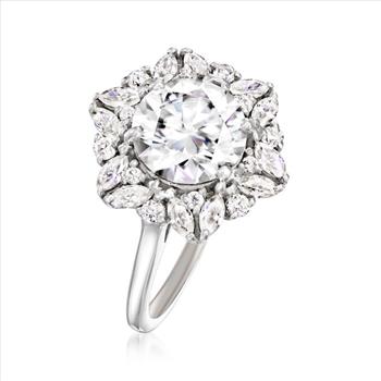 NO RESERVE 5.37 ct. t.w. Moissanite Hexagonal Ring in Sterling Silver. Size 8