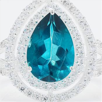 NO RESERVE 5.40 Ct Pear Paraiba Topaz, Cubic Zirconia 925 Sterling Silver Ring