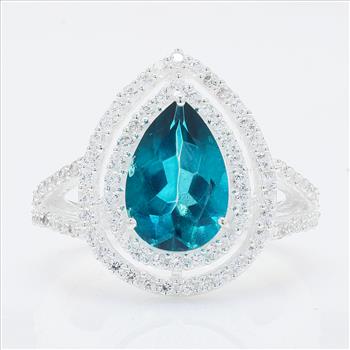 NO RESERVE 5.40 Ct Pear Paraiba Topaz, Cubic Zirconia 925 Sterling Silver Ring