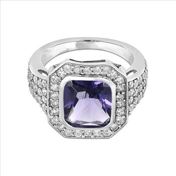NO RESERVE 5.44 Ct Octagon Amethyst, Cubic Zirconia 925 Sterling Silver Ring