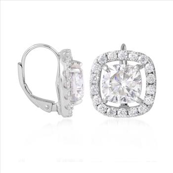NO RESERVE 5.58 ct. Moissanite Cushion Sterling Silver Women Earrings