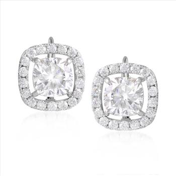 NO RESERVE 5.58 ct. Moissanite Cushion Sterling Silver Women Earrings