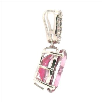 NO RESERVE 5.62 Ct Oval Pink Topaz, White Zircon, 925 Sterling Silver Pendant